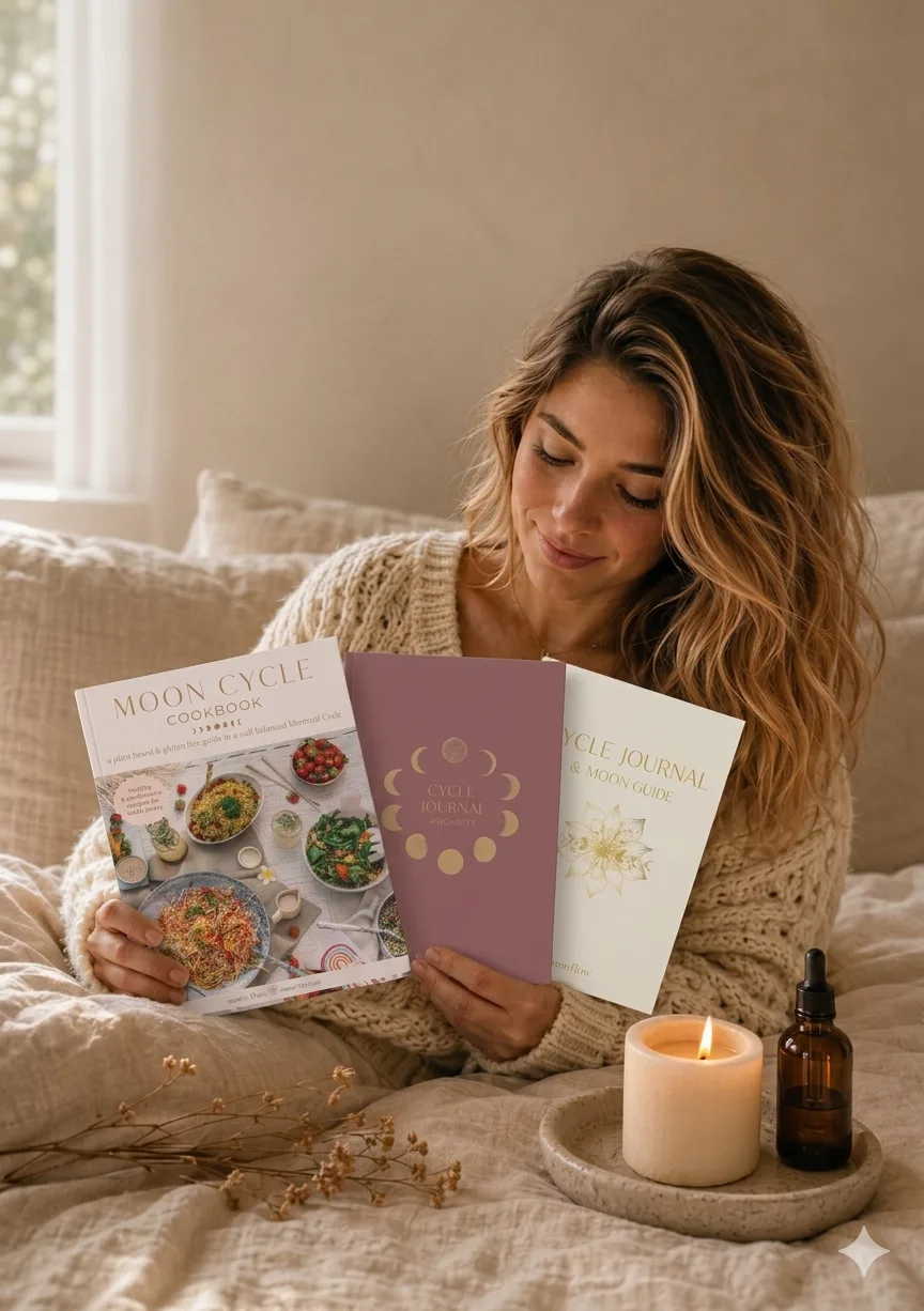Hands holding Moonflow journals